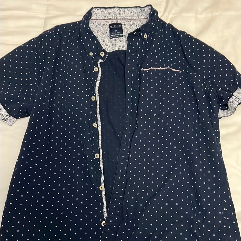 Blue and White Casual Button Down Shirt